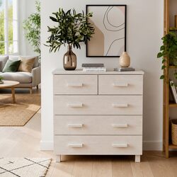 White Wooden Sideboard Storage Cabinet with 5 Drawers
