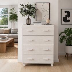 4 Drawer White Wooden Sideboard Highboard Cabinet