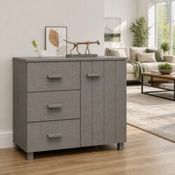 Storage Cabinet Grey Solid Pinewood Sideboard