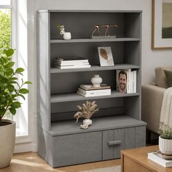 Grey Highboard Top Storage Unit with Solid Pinewood