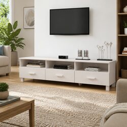 TV Cabinet in White with Storage Drawers and Compartments