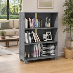 Pine Wood Book Cabinet Grey 85x35x112cm