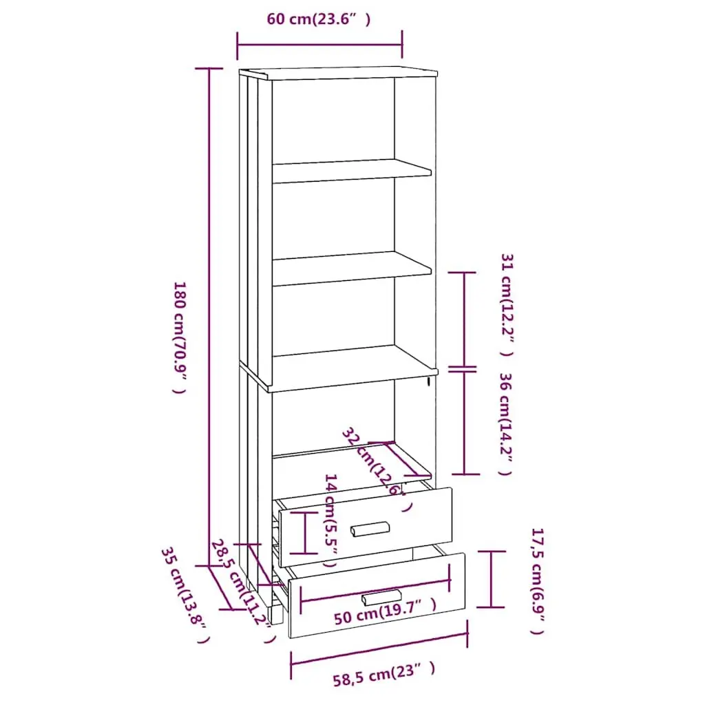 Highboard Light Grey Solid Pine Wood Ample Storage 60x35x180 cm