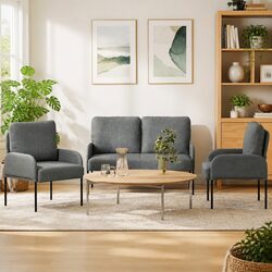 3-Piece Modern Sofa Set in Dark Grey with Metal Legs