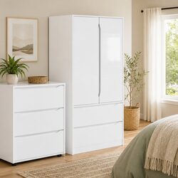 Engineered Wood High Gloss White Wardrobe 79.5 x 49 x 156 cm