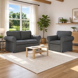 2-Piece Sofa Set with Metal Frame and Fabric Upholstery
