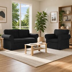 Modular 2-Piece Sofa Set in Black Fabric