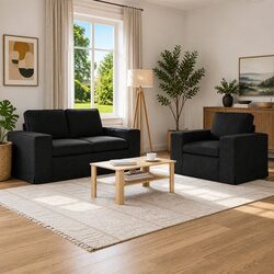 2-Piece Modular Sofa Set - Black Fabric Sectional