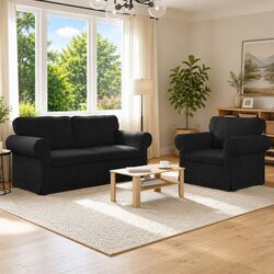2-Piece Modular Sofa Set with Black Fabric Upholstery