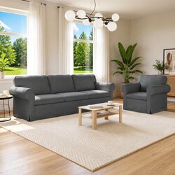 Grey Fabric Modular Sofa Set 2 pcs with Metal Frame