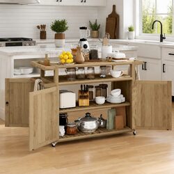 Teak Wood Bar Cart with Storage and Mobility Features