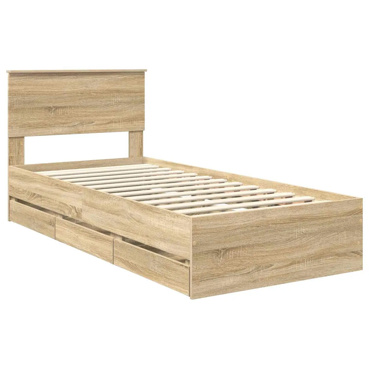 Bed Frame with Storage Drawer Modern Minimalist 90 x 190 cm Sonoma Oak