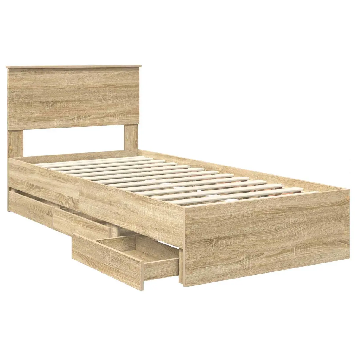Bed Frame with Storage Drawer Modern Minimalist 90 x 190 cm Sonoma Oak