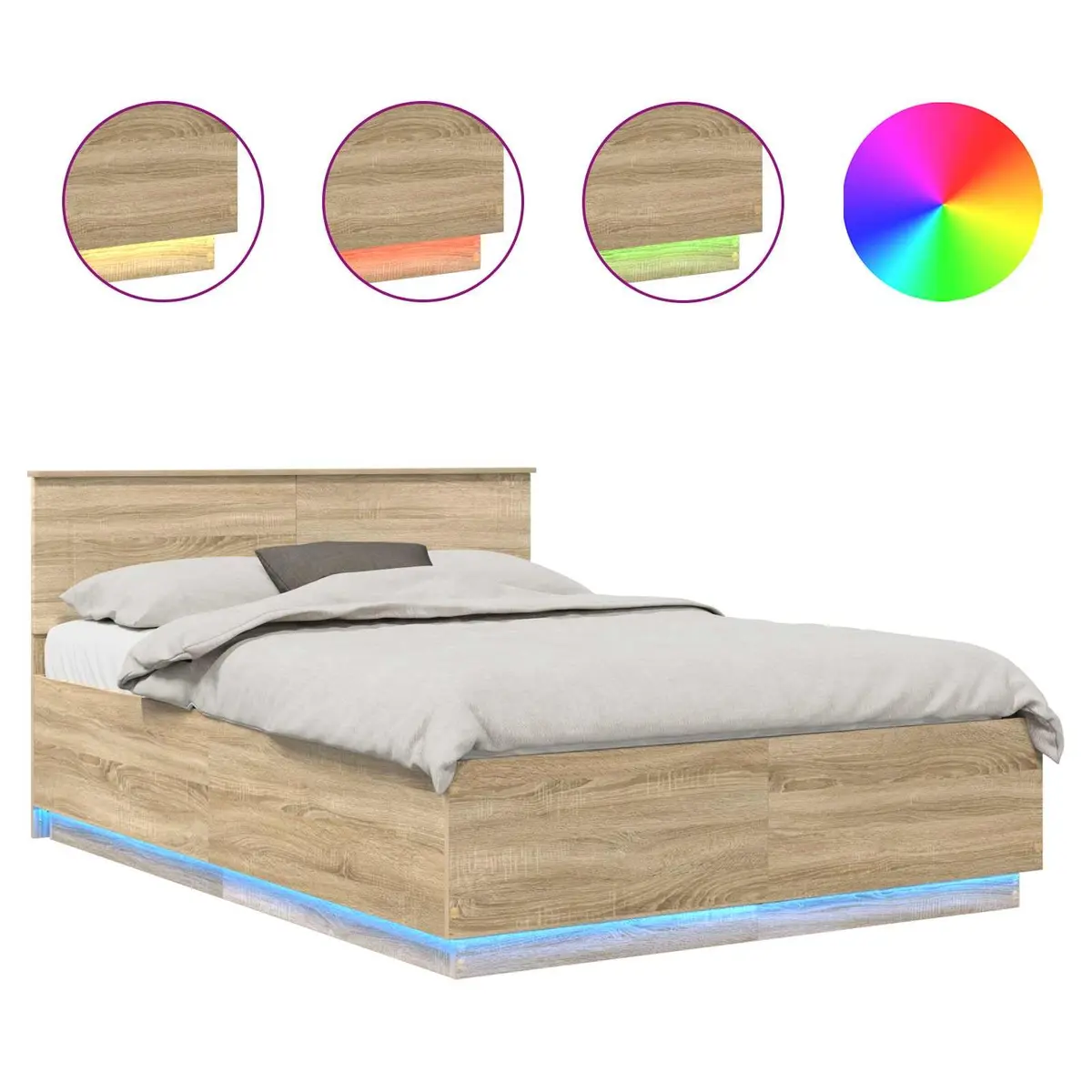 Adjustable Bed Frame Brown 150x200cm Engineered Wood with LED Ambient Lighting and USB Charging Port
