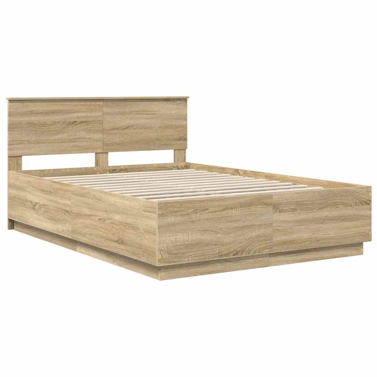 Adjustable Bed Frame Brown 150x200cm Engineered Wood with LED Ambient Lighting and USB Charging Port