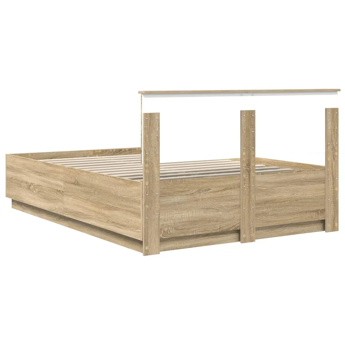 Adjustable Bed Frame Brown 150x200cm Engineered Wood with LED Ambient Lighting and USB Charging Port