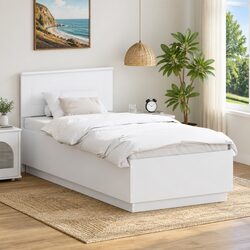 90 x 190 cm White Bed Frame with Adjustable Headboard