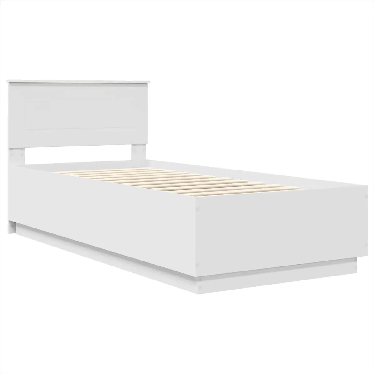 Bed Frame Adjustable Headboard White 90 x 190 cm Engineered Wood LED Lights USB