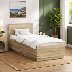 Bed Frame with Adjustable Headboard and LED Lights 90 x 190 cm