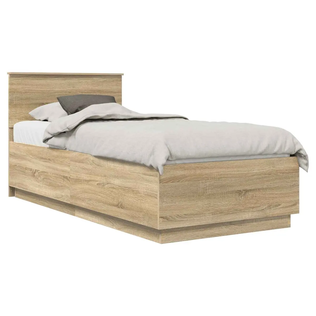 Bed Frame Adjustable Headboard Brown 90 x 190 cm Engineered Wood LED USB Charging