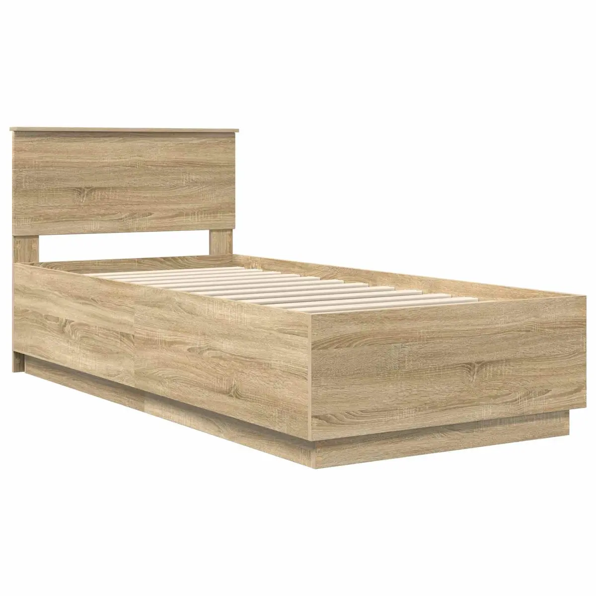 Bed Frame Adjustable Headboard Brown 90 x 190 cm Engineered Wood LED USB Charging