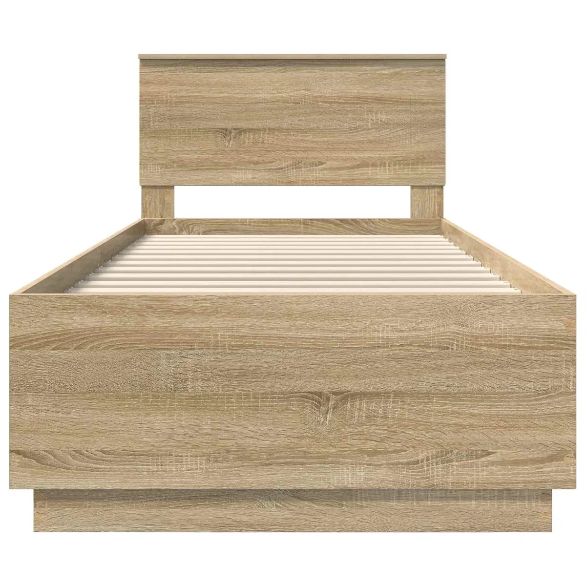 Bed Frame Adjustable Headboard Brown 90 x 190 cm Engineered Wood LED USB Charging