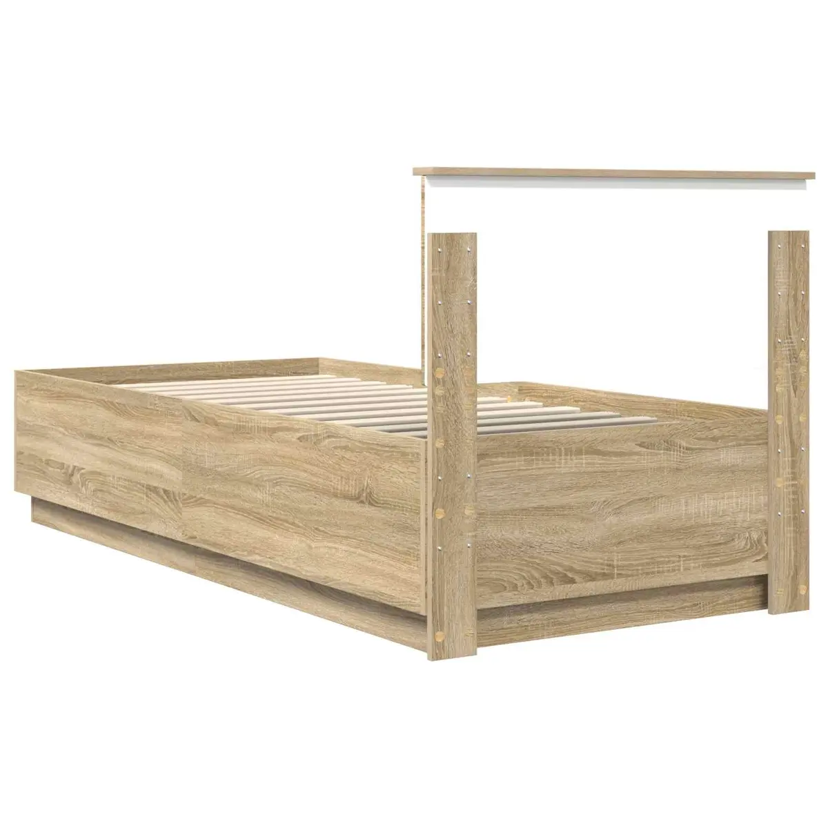 Bed Frame Adjustable Headboard Brown 90 x 190 cm Engineered Wood LED USB Charging