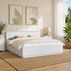 Modern White Bed Frame with Wall-Mounted Headboard 180 x 200 cm
