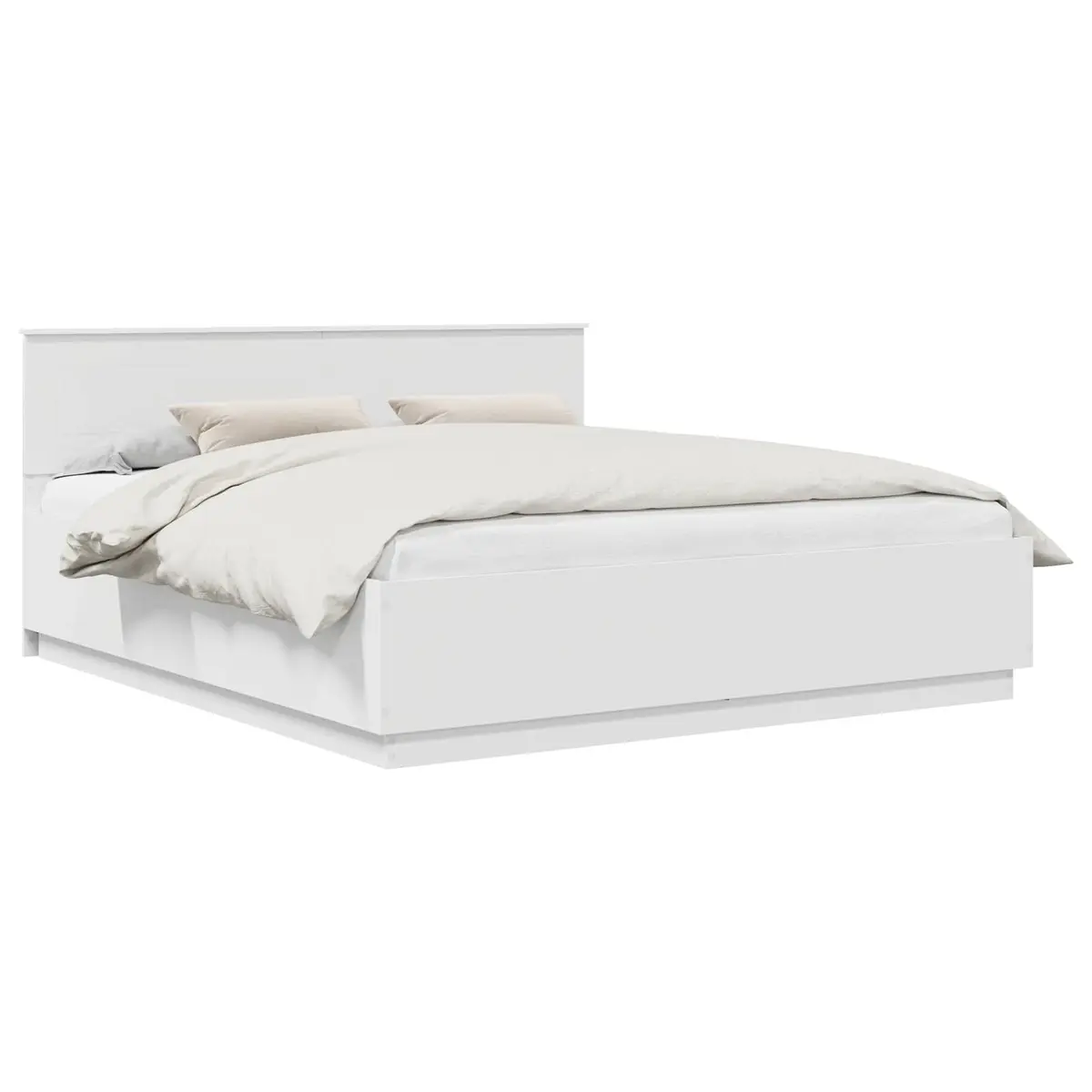 Bed Frame with Wall-Mounted Headboard Adjustable Height 180 x 200 cm White Modern