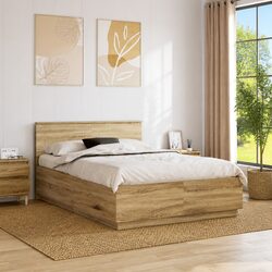 Engineered Wood Bed Frame 150 x 200 cm with Wall-Mounted Headboard