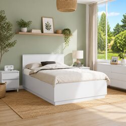 White Bed Frame with Wall-Mounted Headboard 135 x 190 cm