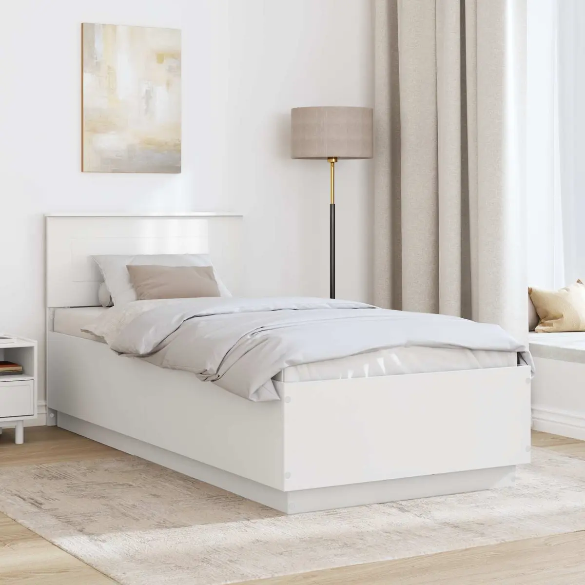 Bed Frame Modern Minimalist Adjustable Height Wall-Mounted Headboard White 90 x 190 cm