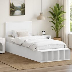 Storage Bed Frame with Adjustable Footboard in White