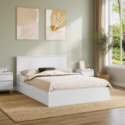White Engineered Wood Storage Bed with Headboard 150 x 200 cm