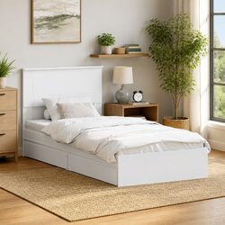Stylish White Bed Frame with Storage Headboard 90 x 190 cm