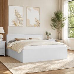 Sleek White Bed Frame with Integrated Headboard 180 x 200 cm