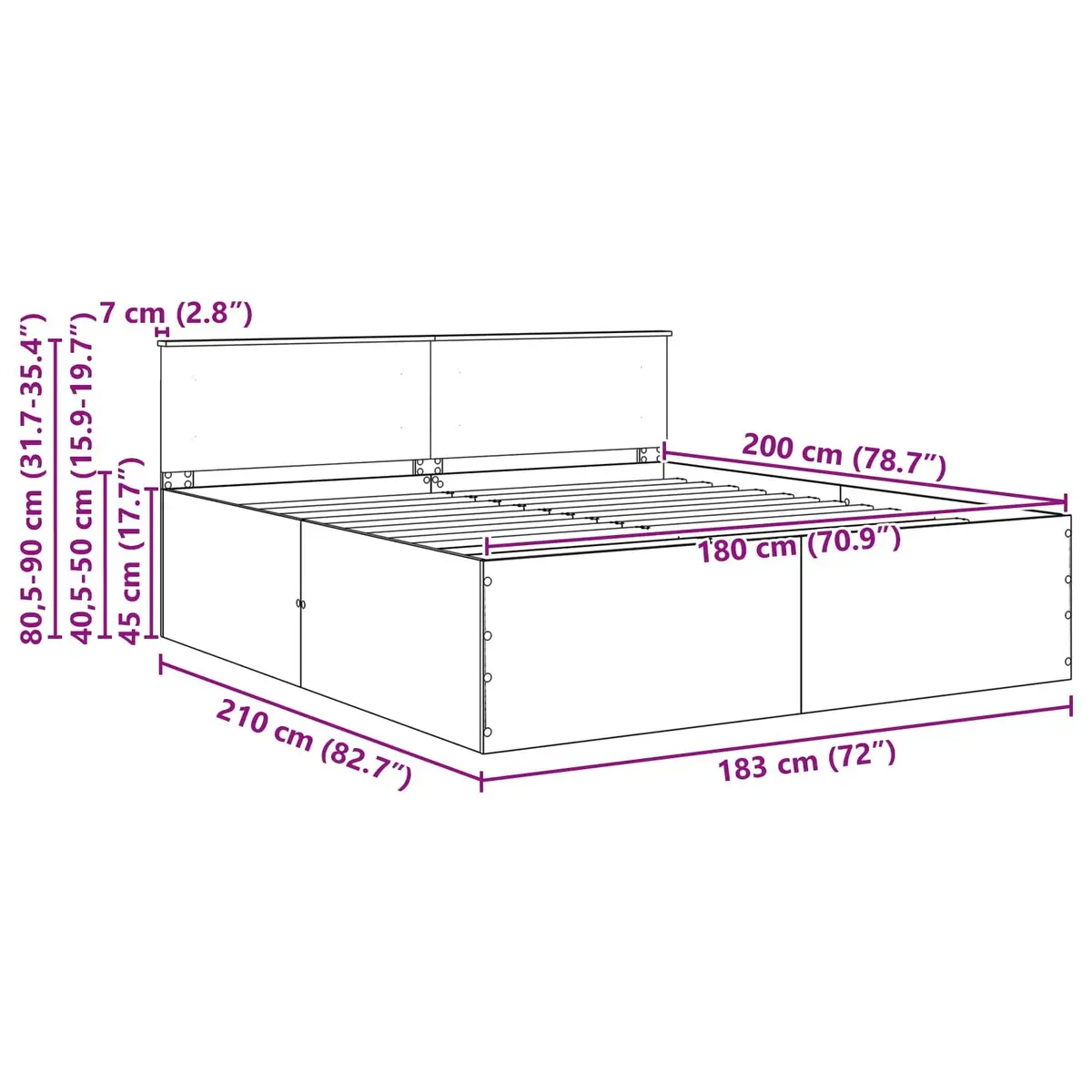 Bed Frame with Headboard Modern 180 x 200 cm White