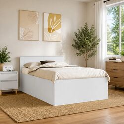 Engineered Wood Bed Frame with Headboard 135 x 190 cm White