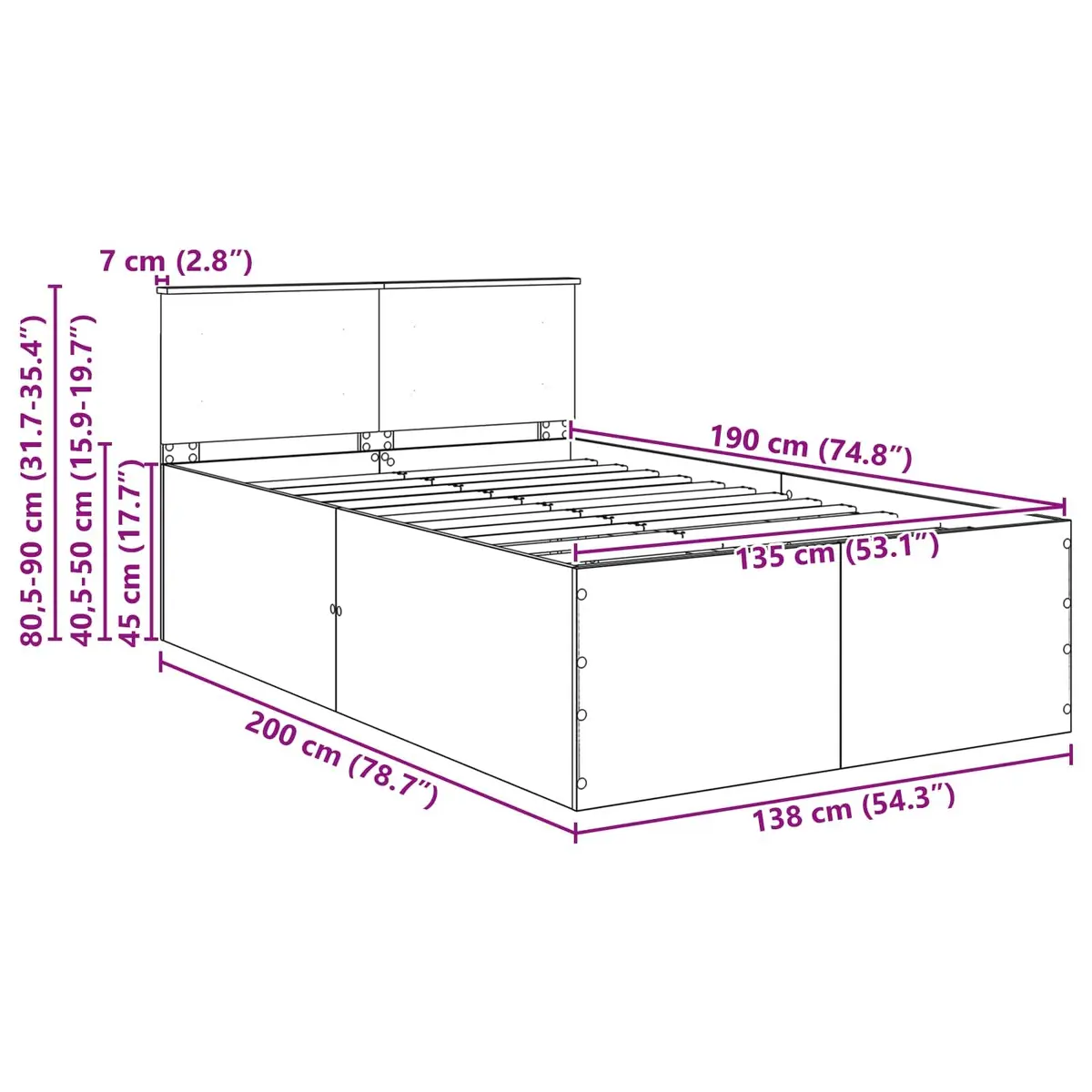 Bed Frame with Headboard Modern 135 x 190 cm White