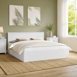 Engineered Wood Bed Frame with Headboard White 180 x 200 cm