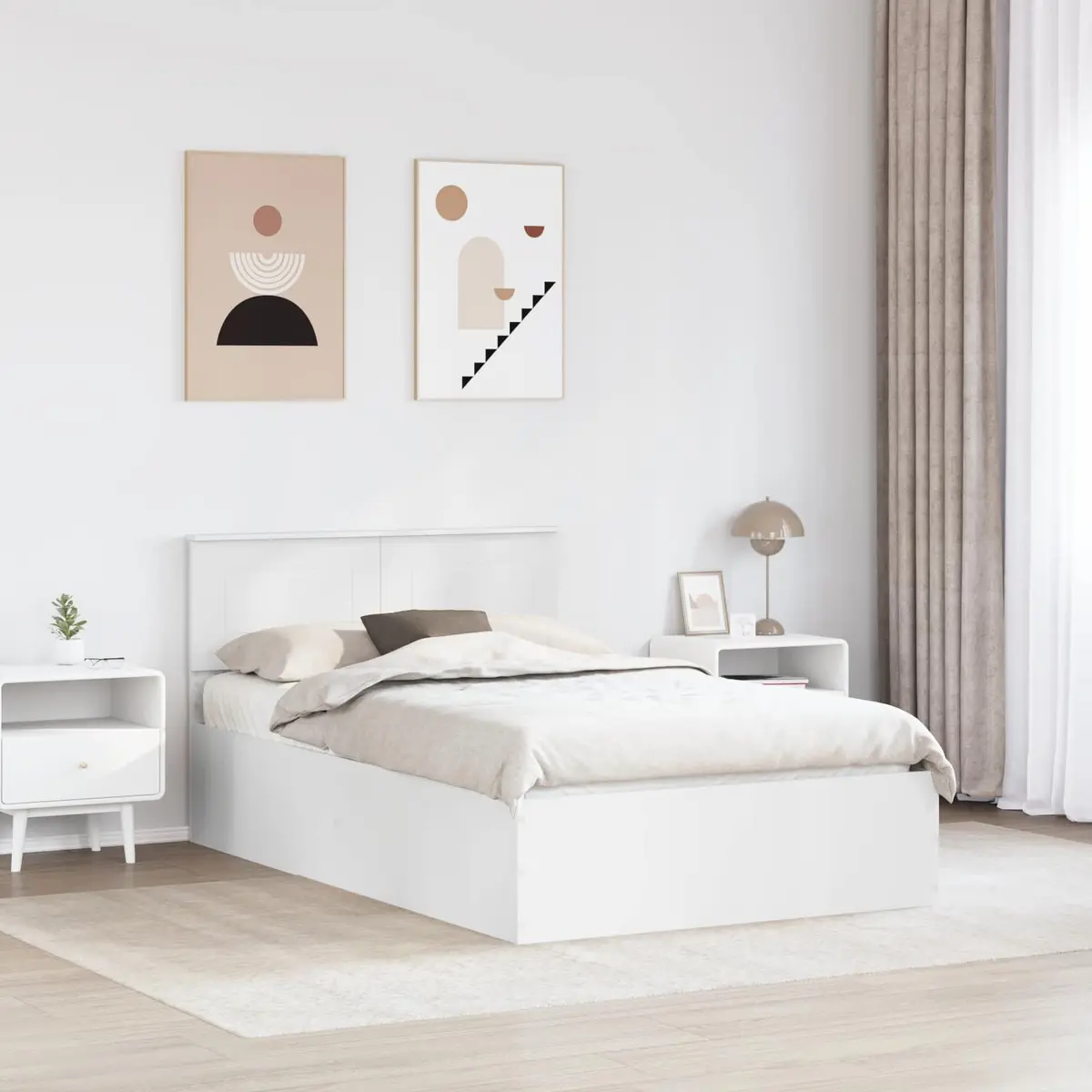 Bed Frame with Headboard Modern 135 x 190 cm White