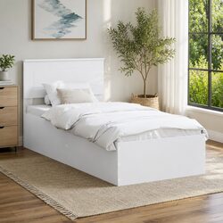 White Platform Bed Frame with Headboard 90 x 190 cm