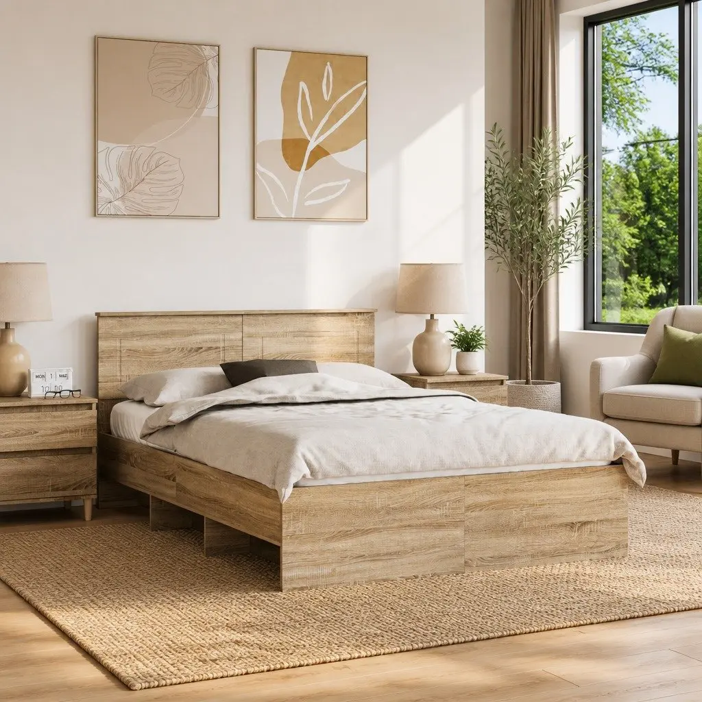 Bed Frame Modern with Headboard 150 x 200 cm Brown