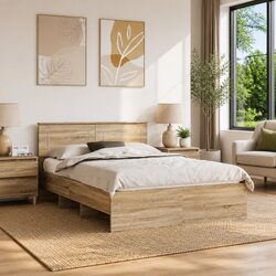 Stylish Brown Bed Frame 150 x 200 cm with Integrated Headboard