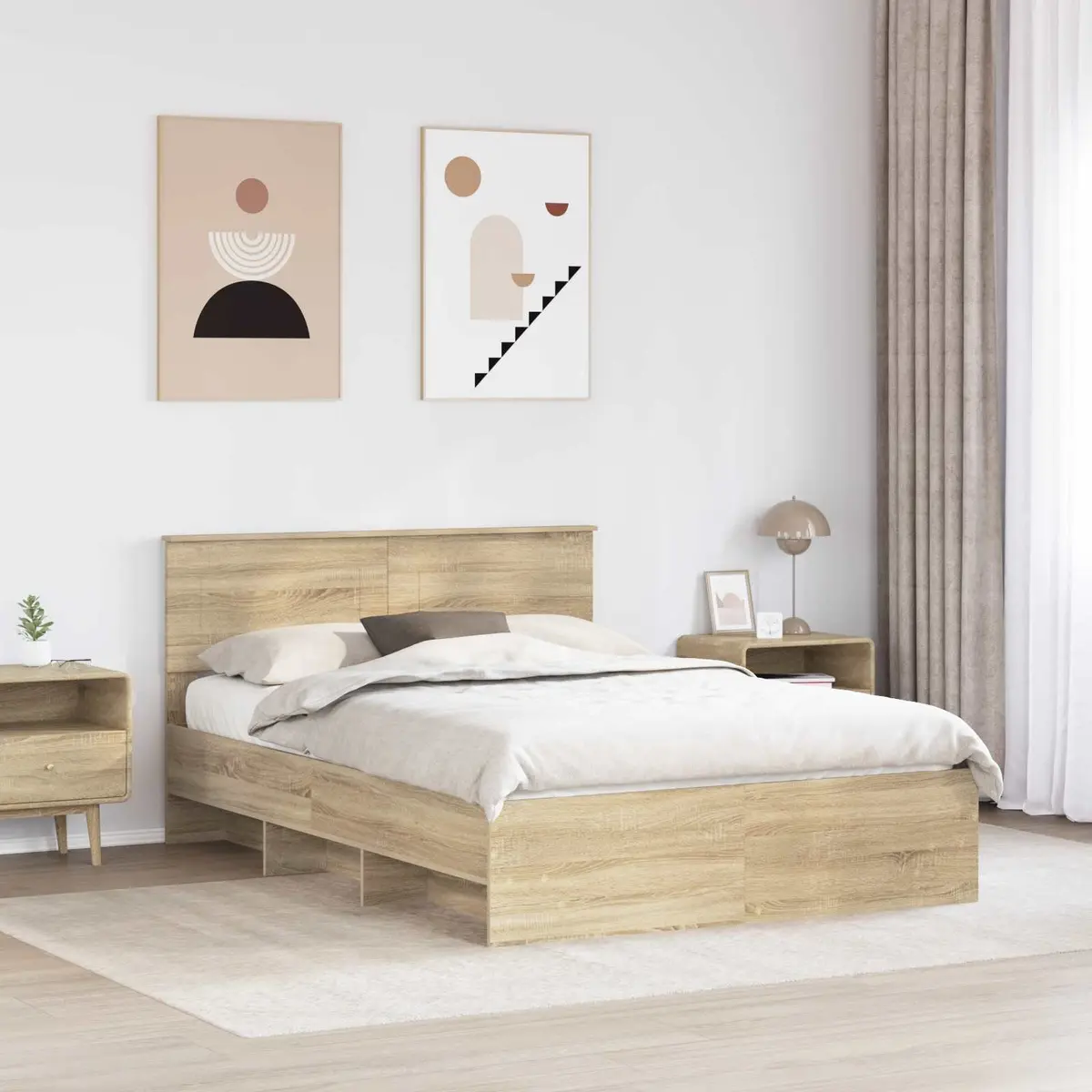 Bed Frame Modern with Headboard 150 x 200 cm Brown