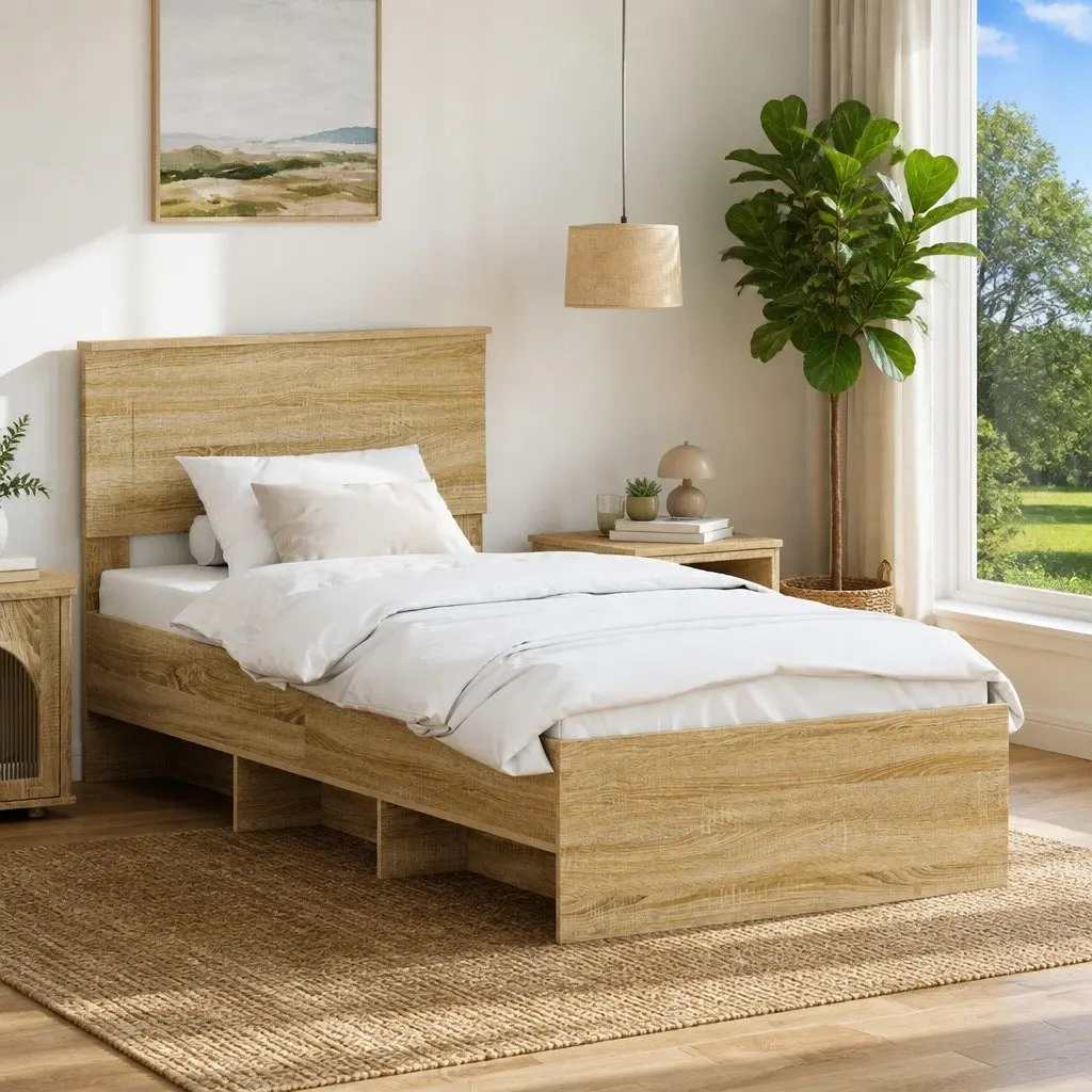 Bed Frame with Headboard Modern Engineered Wood 90 x 200 cm Brown