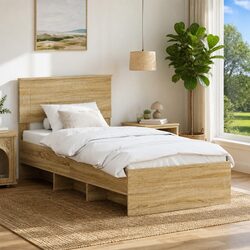 Engineered Wood Bed Frame with Headboard Brown 90 x 200 cm