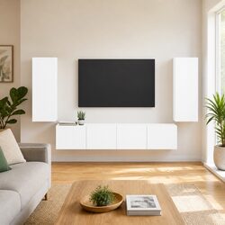 4-Piece Wall-Mounted White TV Cabinet Set with Storage