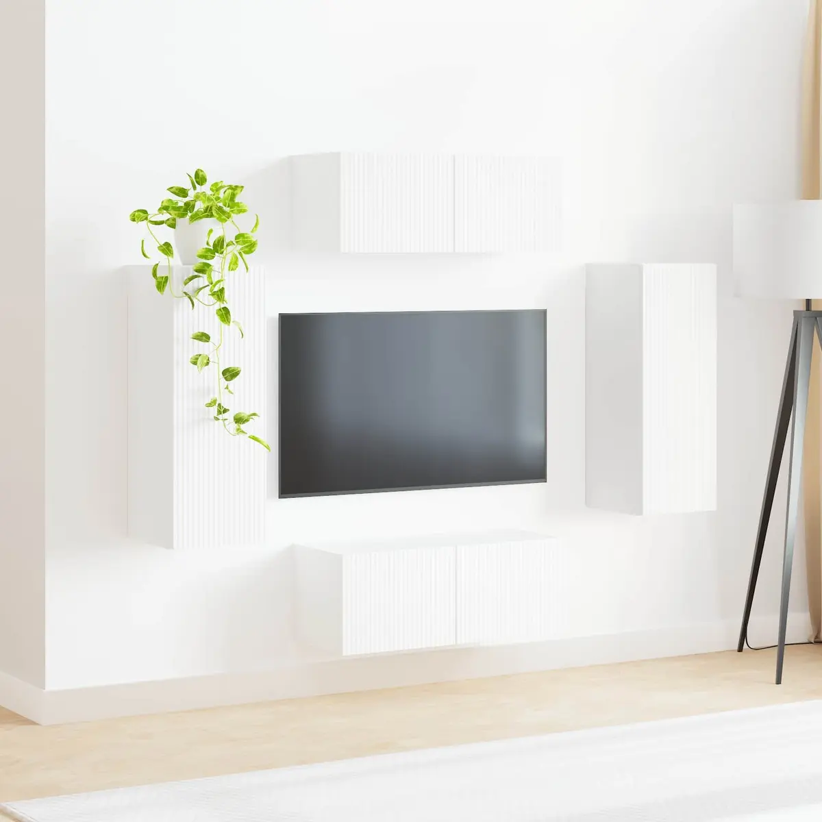 TV Wall Cabinet Set 4 Pcs White Modern Wall-Mounted Storage Shelves Living Room
