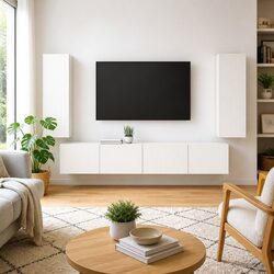 4-Piece White Wall-Mounted TV Cabinet Set